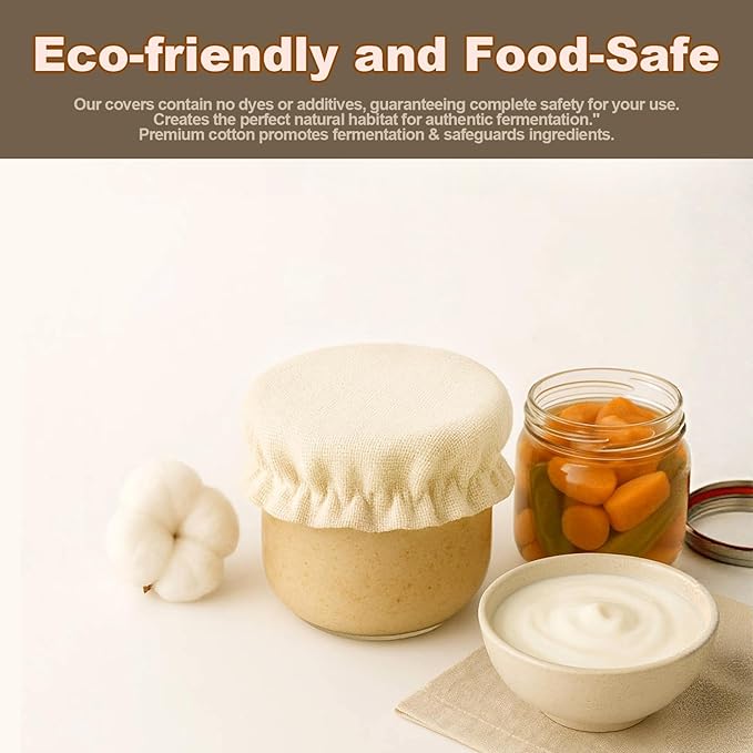 Pure Cotton Sourdough Jar Cover, Pack of 5,Breathable & Reusable Dough Proofing Cloth,Suitable for Jars with 3-4 Inch Mouth Lids