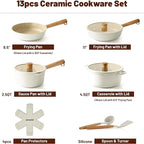 SENSARTE Ceramic Nonstick Cookware Set, Non-toxic Healthy Pots and Pans Set Ceramic Coated Kitchen Cooking Set, Free of Intentionally Added PFAS/PTFE, Dishwasher&Oven Safe Induction Compatible, 13pcs