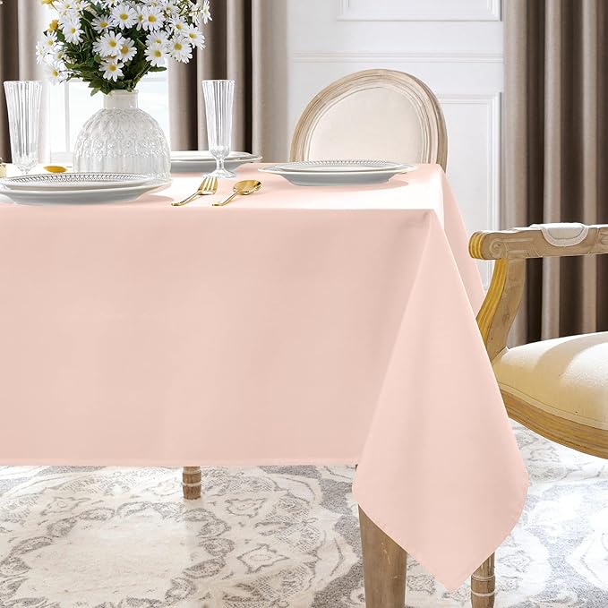 Softalker Rectangle Tablecloth, Waterproof & Stain Resistant Table Cloths Wrinkle Free Fabric Washable 210GSM Polyester Table Cover for Spring/Party/Outdoor - 90 x 156 inch,Pink