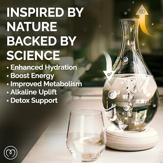 MAYU Swirl Structured Water Carafe - Innovative Vortex Technology Handblown Pitcher. Post Reverse Osmosis Filter Aerating Water Dispenser Stand 1.5 Liter| 51 Oz Dining Glass Jug Design (Earth Base)