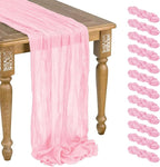 12 Pack Rose Gold Cheesecloth Table Runner 10ft Boho Gauze Cheese Cloth Table Runner Rustic Sheer Runner 120 inch Long for Christmas Wedding Bridal Baby Shower Birthday Table Decorations