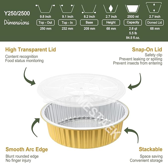 10" Sturdy Aluminum Foil Pans with Lids (20 Packs), 2X Thicker Heavy Duty Reusable Tin for Cooking Baking