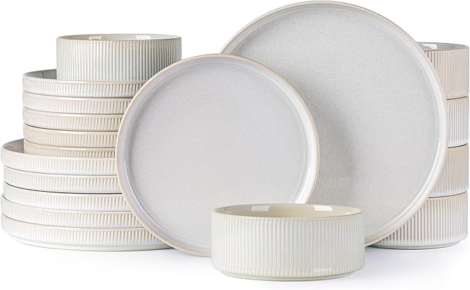 TheTerra Ceramic Dinnerware Sets for 6, 18 Pieces Porcelain Lightweight Plates and Bowls Sets, Scratch Resistant Dish Set, Oven & Microwave & Dishwasher Safe