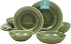 Gibson Home Casper Court 16-Piece Melamine Dinnerware Set – Green Reactive Glaze Look Plates and Bowls, Service for 4 – Top Rack Dishwasher Safe Everyday Dining Set