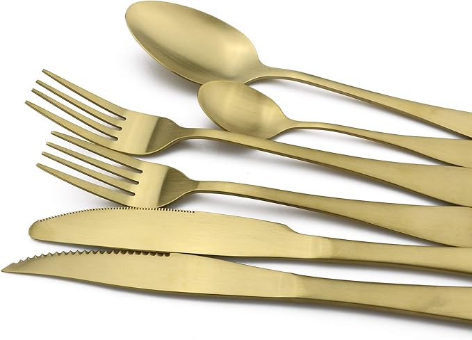 24-Piece Stainless Steel Flatware Set, Matte Gold Finish, Service for 4