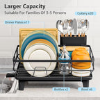 Dish Drying Rack for Kitchen Counter, Space-Saving Dish Rack, Multifunctional Dish Drainer Rack, Sink Kitchen Dishes Strainer, Dryer Rack with Drain Board, and Cutlery Holder,Small Size Black