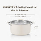 10 Quart Pot with Lid, BEZIA Tri-Ply Stainless Steel Stock Pots, Large Cooking Pots with Silicone Handle, Soup Pot for Induction Cooktop, Compatible with All Cooktops, Dishwasher Safe
