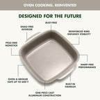 GreenPan Premiere Ovenware Healthy Ceramic Nonstick 8" Square Cake Baking Pan, PFAS-Free, Warp-Free Bakeware, Durable Quick Heating, Oven & Broiler Safe to 600F, Dishwasher Safe, Taupe