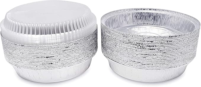 Mr Miracle Pack of 40 Disposable Aluminum Foil Pans with Clear Lids –9 Inch Circular Aluminum Pans, Ideal for Baking, Storing, Heating, Serving - Round Foil Pans with Lids