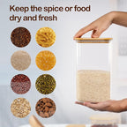 156oz Airtight Glass Square Storage Canister with Bamboo Lid Set of 2(4600ml*2) Large Gallon Glass Jars for Sugar, Flour, Cookies and Coffee beans (‎with Black Lable)
