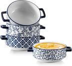 Soup Bowls with Handles - 24oz Ceramic French Onion Soup Crocks Serving Bowls for Pasta Cereal Beef Stew Pot Pies Casserole - Oven Microwave Dishwasher Safe - Set of 4, Blue