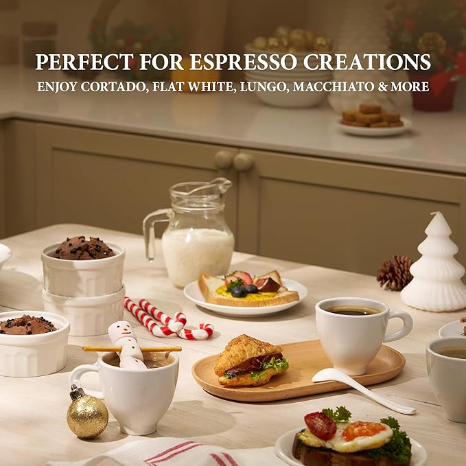 Minh Long Porcelain Espresso Cups Set of 4, 4 OZ Ceramic Espresso Coffee Cup Set, Cappuccino Cups Set, Espresso Mugs Set, Demitasse Cups, White Espresso Cups Decorations, Gift for Mom Dad Coffee Lover