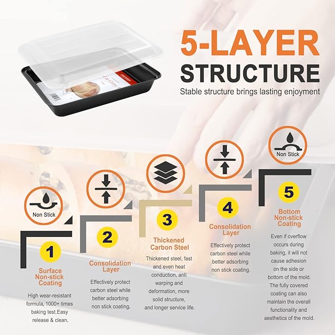 CHEFMADE Rectangular Cake Pan, Nonstick 13-Inch Rectangular Baking Pan with Lid