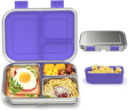 Stainless Steel Bento Box Kids, 3 Compartments Leak Proof Metal Bento Lunch Box, 304 Stainless Steel Bento Lunch Containers for School and Office,Dishwasher Safe, BPA-Free-Purple