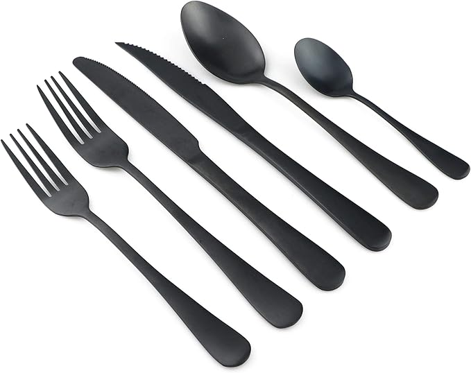 24-Piece Stainless Steel Flatware Set, Matte Black Finish, Service for 4