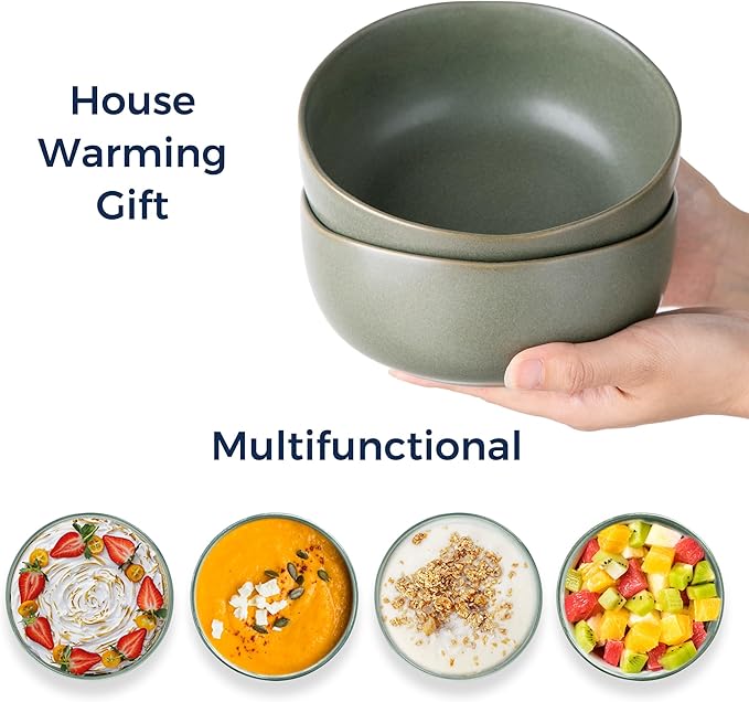 AmorArc Stoneware Cereal Bowls for Kitchen, 28oz Large Ceramic Soup Bowls Set of 4 for Meal,Snacks,Soup, Oven, Microwave&Dishwasher safe Kitchen Bowls with Wavy Rim, Reactive Glaze Matte