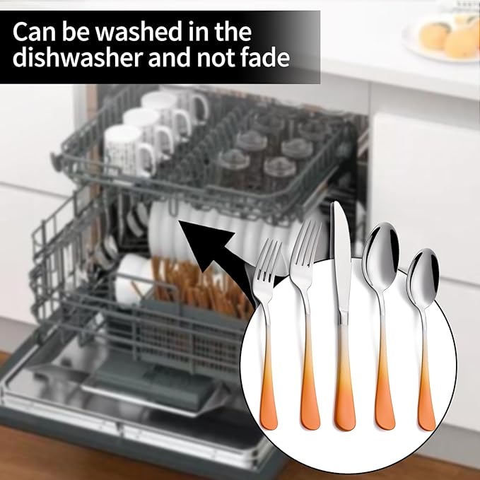 20-Pieces Color Silverware Sets for 4,Orange and white Handle Stainless Steel Cutlery Set, Include Forks Spoons and Knives Set, Dishwasher Safe Utensil Sets for Home Restaurant