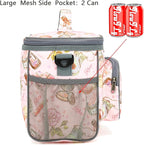 FlowFly Insulated Reusable Lunch Bag Adult Large Lunch Box for Women and Men with Adjustable Shoulder Strap,Front Zipper Pocket and Dual Large Mesh Side Pockets,Rose