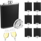 6 Set 8 oz Leather Hip Flasks for Liquor for Men Leak Proof Stainless Steel Drinking Flasks with Funnel Soft Wrap Whiskey Vessels for Wedding Bridesmaid Christmas Gifts (Black)
