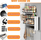 5 Pack Multifunctional Magnetic Shelves for Refrigerator Spice Rack & Washing Machine Organize, Include Paper Towel Holder, Kitchen Utensil Hanger and Hooks, Strong Magnet for Secure Hold (Black)