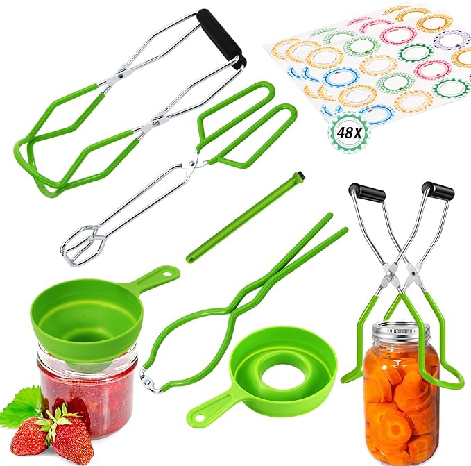 Cooking Utensils Canning Supplies Starter Kit - Beginner's Set with Canning Tools, Tongs, Jar Lifter, Funnel, Labels, Stainless Steel Water Bath Canning Pot Accessories, Pressure Canning Essentials
