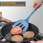 Silicone Pancake Spatula Turner with Lengthened Handle& Seamless Design, Heat Resistant Slotted Flipper for Nonstick Cookware, Large Flexible Kitchen Utensils for Egg, Pancake, Burger, Starry Blue