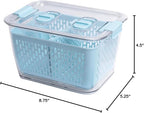 Kitchen Spaces Colander Bin, Produce Saver, Fridge Organizer With Lid, Wash, Strain and Store, Great for Refrigerator, Freezer and Pantry, Medium, Blue, Pack of 1