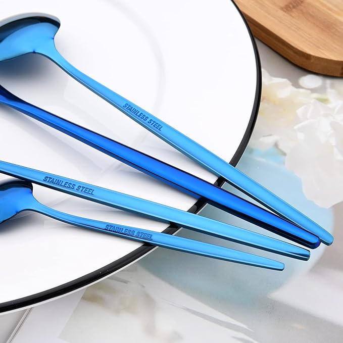 Blue 36-Pieces Silverware Flatware Mirror Polished Dinnerware, 18/0 Stainless Steel Cutlery Set For Home Kitchen Party Hotel Restaurant Wedding Service for 6