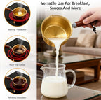 Upgraded Golden Mini Butter Warmer 300ml, 2-Pack Stainless Steel Small Pots for Melting Chocolate, Butter, Wax, Heating Milk, Oil, Frying Eggs & More