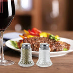 Salt and Pepper Shaker Glass Set, Retro Style Spice Shakers for Dining Room Table, Kitchen, Restaurant, Set of 2 (Hobnail)