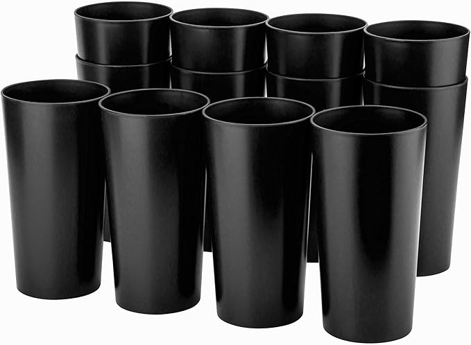 26-ounce Plastic Drinking Glasses Stackable Tumblers Water Cups Mixed Drinkware set of 12 Black, Reusable Shatter-resistant Dishwasher Safe