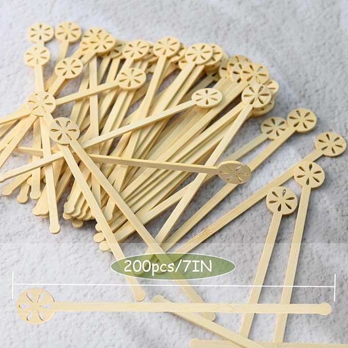 TreeMVI- 200PCS Disposable Coffee Stirrers 7IN Bamboo Coffee Stir Sticks with Round Ends for Mixing Drink,Cocktails,Milk Tea