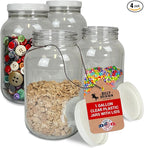 (Pack of 4) 1 Gallon Clear Plastic Jars with Lids, Wide Mouth, Food-Safe, Multi-Purpose Clear Plastic Jars for Money Tips, Fish Tank, Food Storage for Kitchen & Pantry Essentials by Billy Buckskin Co.