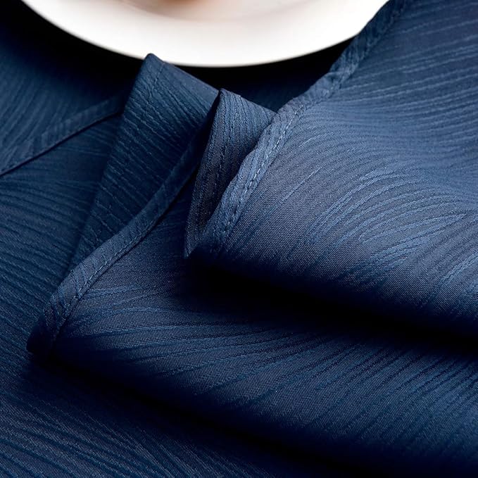 maxmill Round Jacquard Tablecloths Swirl Pattern Spillproof Wrinkle Free Heavy Weight Soft Table Cloth for Circular Table Cover of Buffet Banquet Parties Holiday Dinner Round 90 Inch Navy Blue