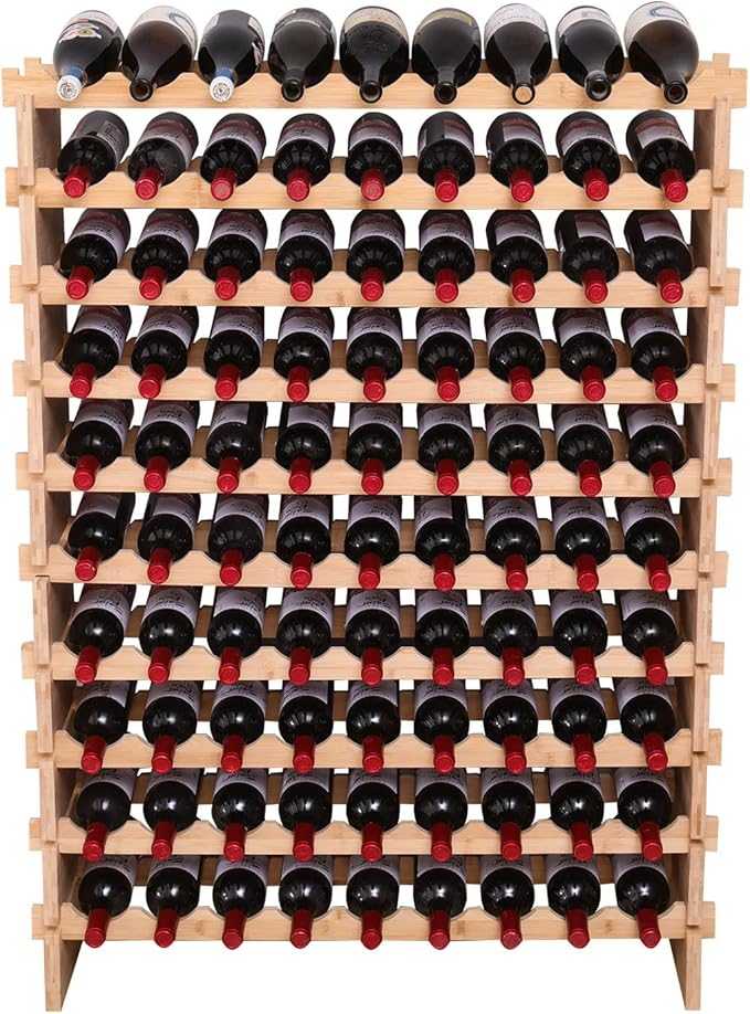 90 Bottle Stackable Storage Modular Wine Rack Cabinet Bamboo freestanding Floor Wine Holder Display Shelves