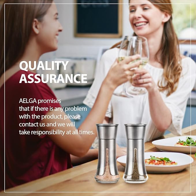 Salt and Pepper Shakers by Aelga - Salt Shaker with Adjustable Pour Holes for Himalayan, Kosher