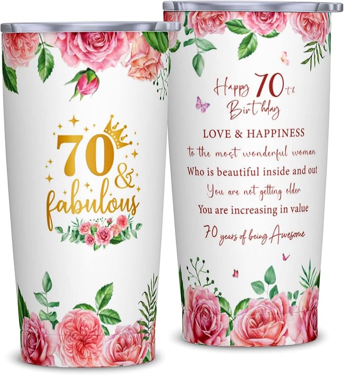 70th Birthday Gifts for Women, Gifts for 70 Year Old Woman, 70th Birthday 20oz Tumbler, 1955 Bday Gift for Women, 70th Bday Gift Ideas