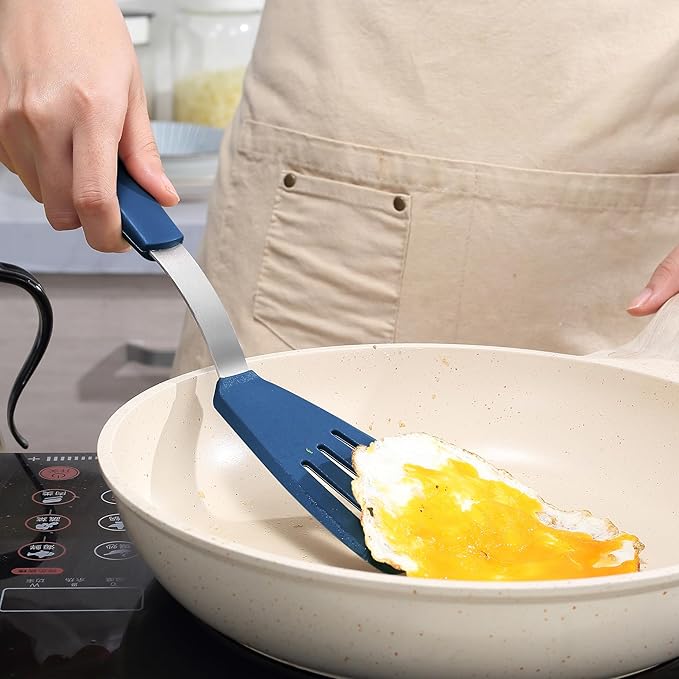 To encounter 3 Pieces Silicone Spatula Set, Heat Resistant Flexible Turner Spatulas, Nonstick Cookie Spatula, Fish Spatula, Dishwasher Safe, Navy Blue