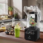 CRANDDI Quiet Commercial Blender with Soundproof Shield, 2200 Watt Professional Blenders for Kitchen with 80oz Jar and Self-Cleaning, High-Speed Blenders K90 Black