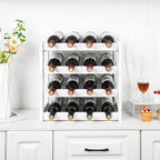 VASMIA Wine Rack, 4-Tier Bamboo Wine Racks Countertop,Sturdy and Durable Wine Storage Cabinet Shelf,16 Bottles Wine Holder for Kitchen Pantry, White