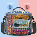 FlowFly Insulated Reusable Lunch Bag Adult Large Lunch Box for Women and Men with Adjustable Shoulder Strap,Front Zipper Pocket and Dual Large Mesh Side Pockets,Cactus