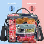 FlowFly Insulated Reusable Lunch Bag Adult Large Lunch Box for Women and Men with Adjustable Shoulder Strap,Front Zipper Pocket and Dual Large Mesh Side Pockets,Peony