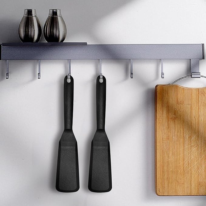 Dioycli Silicone Spatulas for Cooking Heat Resistant Pancake Spatula, Non Stick Long Omelette Spatula Turner Bpa Free 2 Pieces for Crepes Egg Burgers Pizza Cookie（Black）