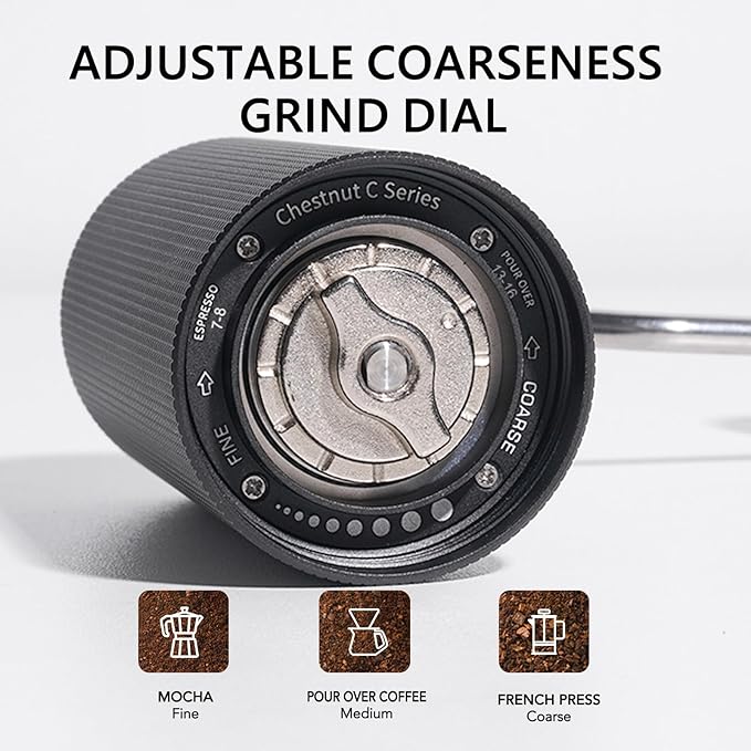 TIMEMORE Manual Coffee Grinder CNC Stainless Steel Conical Burr Coffee Grinder with Capacity 20g Chestnut C3 Internal Adjustable Setting for Pour Over French Press Coffee for Hand Grinder Black