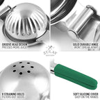 Zulay Lemon Squeezer Stainless Steel with Premium Heavy Duty Solid Metal Squeezer Bowl and Food Grade Silicone Handles - Large Manual Citrus Press Juicer and Lime Squeezer Stainless Steel (Green)