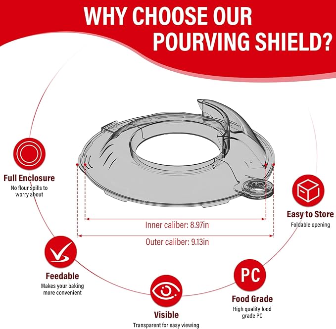 Pouring Shield for KitchenAid Tilt Head 4.5-5 QT (for Stainless Steel Bowls Only), for Kitchen aid Accessories and Attachments, Fully Enclosed Foldable Lid Mixer Bowl Cover, Not For Bowl Lift (Gray)