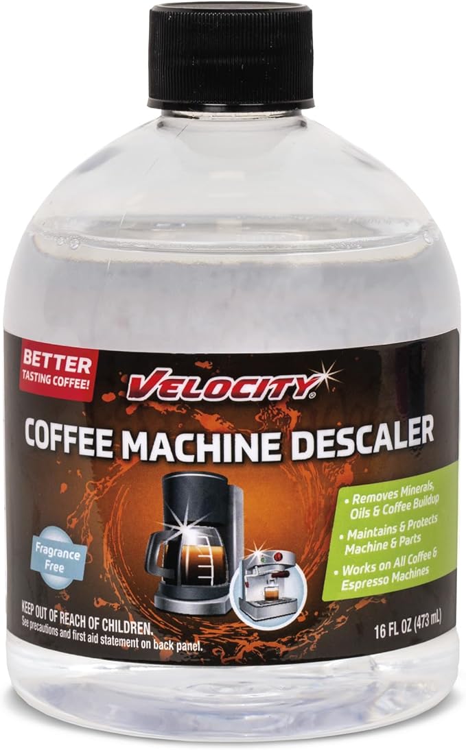 Velocity Coffee Machine Cleaner and Descaler – 4 Uses Per Bottle. Deep Cleans Coffee Makers & Espresso Machines, Coffee Maker Cleaner compatible with Keurig, Breville, Nespresso, Mr. Coffee & More.