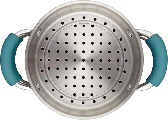 Rachael Ray Cucina Hard Porcelain Enamel Nonstick Multi-Pot / Steamer Set, 3-Quart, Agave Blue - 16799