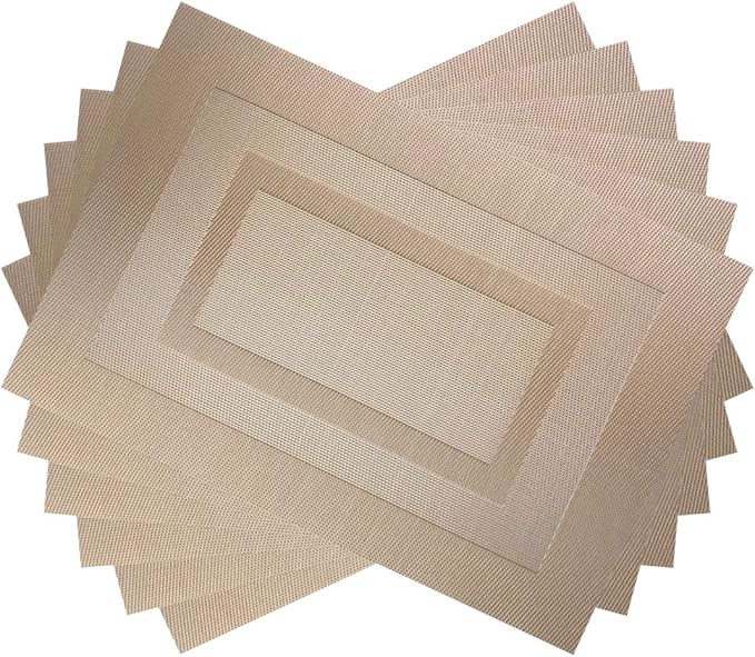 PIGCHCY Placemats Set of 6,Washable Woven Vinyl Kitchen Table Mats Non Slip Durable Placemats,Heat Resistant Placemats for Dining Table (Champagne)