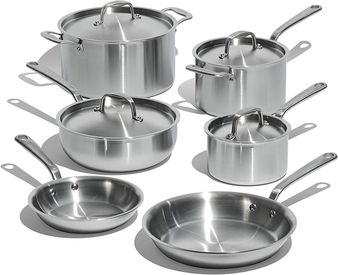Made In Cookware - 10 Piece Stainless Steel Pot and Pan Set - 5 Ply Clad - Includes Stainless Steel Frying Pans, Saucepans, Saucier and Stock Pot W/Lid - Professional Cookware - Crafted in Italy